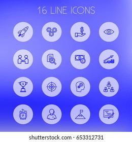 Set Of 16 Startup Outline Icons Set.Collection Of Research, Eye, Planning And Other Elements.