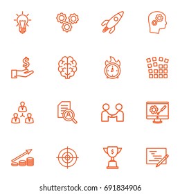 Set Of 16 Startup Outline Icons Set.Collection Of Development, Startup, Research And Other Elements.