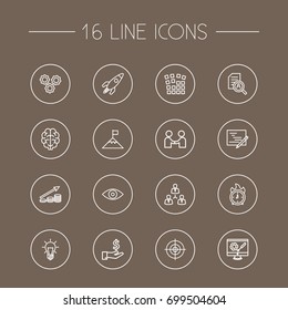 Set Of 16 Startup Outline Icons Set.Collection Of Success, Target, Profit And Other Elements.