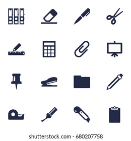 Set Of 16 Stationery Icons Set.Collection Of Knife, Drawing, Ink And Other Elements.