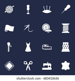 Set Of 16 Stitch Icons Set.Collection Of Cutter, Seamstress, Roll And Other Elements.