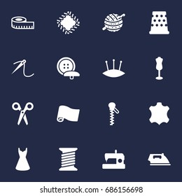 Set Of 16 Stitch Icons Set.Collection Of Spool, Embroidered, Seamstress And Other Elements.