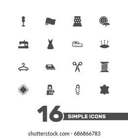 Set Of 16 Stitch Icons Set.Collection Of Clothier, Seamstress, Machine And Other Elements.