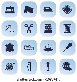 Set Of 16 Stitch Icons Set.Collection Of Knitting, Eyelet, Seamstress And Other Elements.