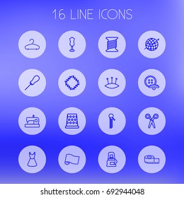 Set Of 16 Stitch Outline Icons Set.Collection Of Scissors, Sewing, Patch And Other Elements.