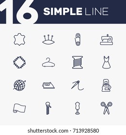 Set Of 16 Stitch Outline Icons Set. Collection Of Pincushion, Patch, Sewing And Other Elements.