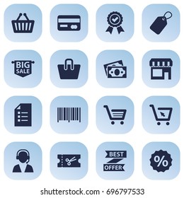 Set Of 16 Store Icons Set.Collection Of Basket, Handbag, Dollar Elements.