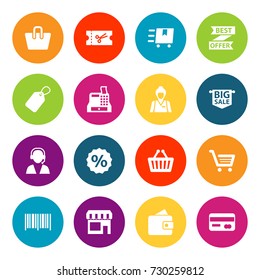 Set Of 16 Store Icons Set.Collection Of Seller, Label, Payment And Other Elements.