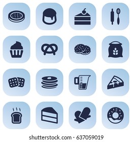Set Of 16 Stove Icons Set.Collection Of Potholders, Snack, Custard And Other Elements.