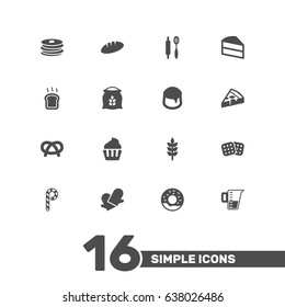 Set Of 16 Stove Icons Set.Collection Of Muffin, Slice Bread, Pepperoni And Other Elements.