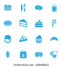 Set Of 16 Stove Icons Set.Collection Of Muffin, Grain, Custard And Other Elements.