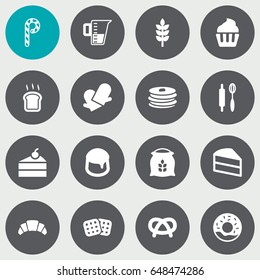 Set Of 16 Stove Icons Set.Collection Of Custard, Doughnut, Wafer And Other Elements.