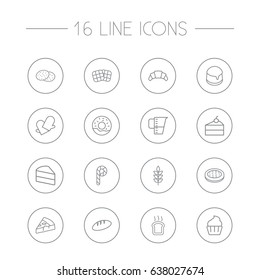 Set Of 16 Stove Outline Icons Set.Collection Of Waffle, Wheat, Candy Cane Elements.