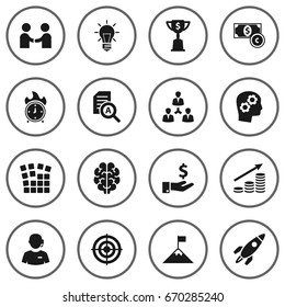Set Of 16 Strategy Icons Set.Collection Of Time In Fire, Startup Building, Goal And Other Elements.