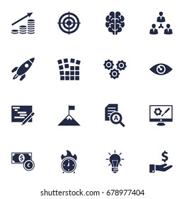 Set Of 16 Strategy Icons Set.Collection Of Vision, Achievement, Currency And Other Elements.