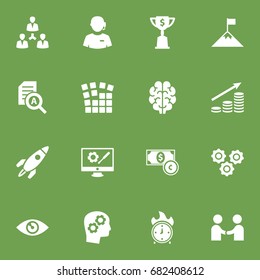 Set Of 16 Strategy Icons Set.Collection Of Thinking Head, Meeting, Unity And Other Elements.