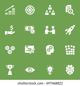 Set Of 16 Strategy Icons Set.Collection Of Unity, Writing, Gear And Other Elements.