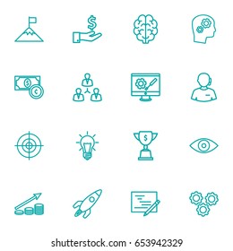 Set Of 16 Strategy Outline Icons Set.Collection Of Profit, Support, Eye And Other Elements.