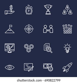 Set Of 16 Strategy Outline Icons Set.Collection Of Eye, Deadline, Teamwork And Other Elements.
