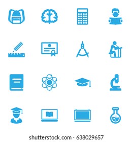 Set Of 16 Studies Icons Set.Collection Of Diplomaed Male, Pencil, Reading And Other Elements.