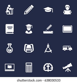 Set Of 16 Studies Icons Set.Collection Of Marrow, Reading, Drawing Tool And Other Elements.
