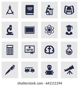 Set Of 16 Studies Icons Set.Collection Of Diplomaed Male, Marrow, Calculate And Other Elements.