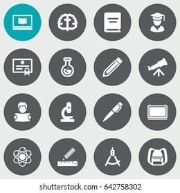 Set Of 16 Studies Icons Set.Collection Of Textbook, Magnet Navigator, Reading And Other Elements.