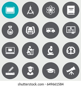 Set Of 16 Studies Icons Set.Collection Of Academic Hat, Microbiology, Molecule And Other Elements.
