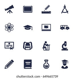 Set Of 16 Studies Icons Set.Collection Of Blackboard, Certificate, Microbiology And Other Elements.