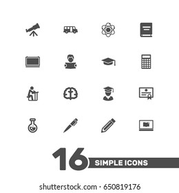 Set Of 16 Studies Icons Set.Collection Of Textbook, Reading, Drawing Tool And Other Elements.