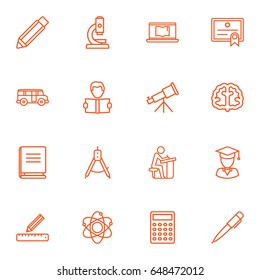 Set Of 16 Studies Outline Icons Set.Collection Of Diploma, Pen, Laptop And Other Elements.