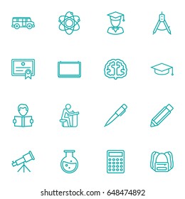 Set Of 16 Studies Outline Icons Set.Collection Of Pen, School Board, Graduation Cap And Other Elements.