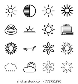 Set of 16 sunset outline icons such as sun, ninja, sun rise
