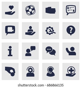 Set Of 16 Support Icons Set.Collection Of Info, First-Aid, Help And Other Elements.