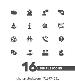 Set Of 16 Support Icons Set.Collection Of Help, Gear, Safe Ring And Other Elements.