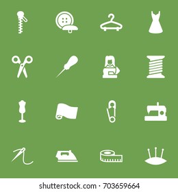 Set Of 16 Tailor Icons Set.Collection Of Roll, Meter, Clothier And Other Elements.