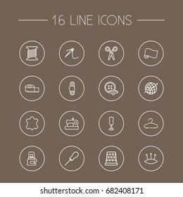 Set Of 16 Tailor Outline Icons Set.Collection Of Tremble, Dummy, Safety Pin And Other Elements.