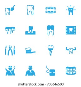 Set Of 16 Teeth Icons Set.Collection Of Roentgen, Tooth, Toothpaste And Other Elements.