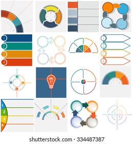 Set 16 templates, Infographics conceptual cyclic processes, four positions for text area, possible to use for workflow, banner, diagram, web design, timeline, area chart