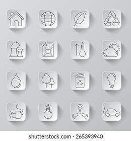 Set of 16 thin line ecology and environment icons