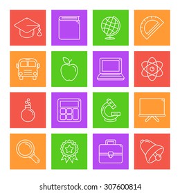 Set of 16 thin line education icons