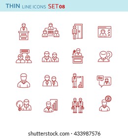 Set of 16 thin line flat icons