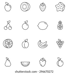 Set of 16 thin line fruits and berries icons