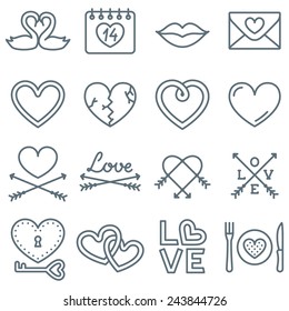 Set of 16 Thin Line Icons for Valentine's Day