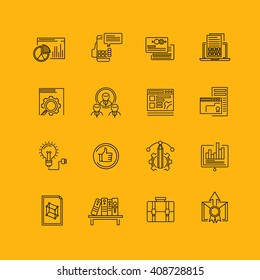 Set of 16 thin line vector business icons, business management, strategy, career progress and business process. Mono line pictograms and infographics design elements