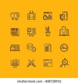 Set of 16 thin line vector business icons, business management, strategy, career progress and business process. Mono line pictograms and infographics design elements