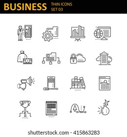 Set of 16 thin line vector business icons, business management, strategy, career progress and business process. Mono line pictograms and infographics design elements