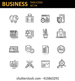 Set of 16 thin line vector business icons, business management, strategy, career progress and business process. Mono line pictograms and infographics design elements