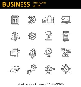 Set of 16 thin line vector business icons, business management, strategy, career progress and business process. Mono line pictograms and infographics design elements