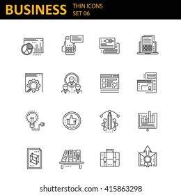 Set of 16 thin line vector business icons, business management, strategy, career progress and business process. Mono line pictograms and infographics design elements